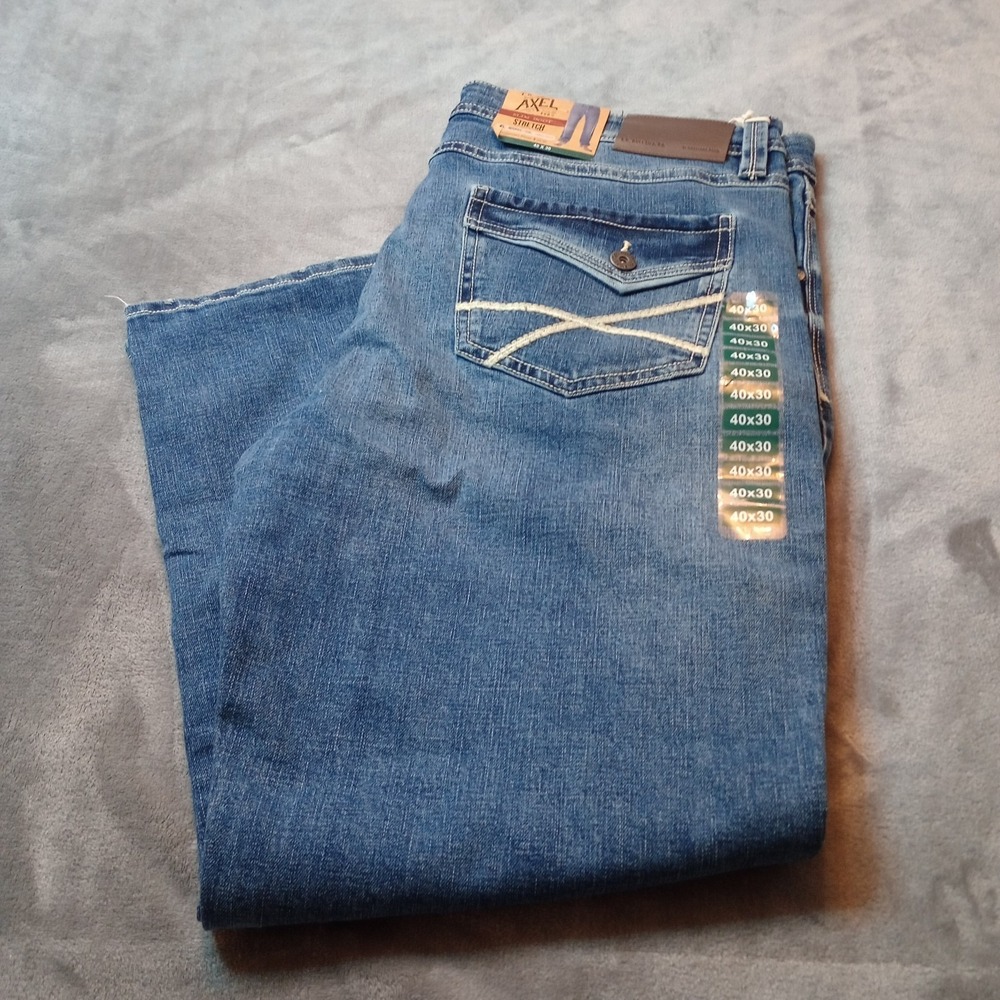 TK Axel Jeans Slim Boot Stretch Mens Size 40x30 Mid Rise‎ Blue Distressed Cowboy